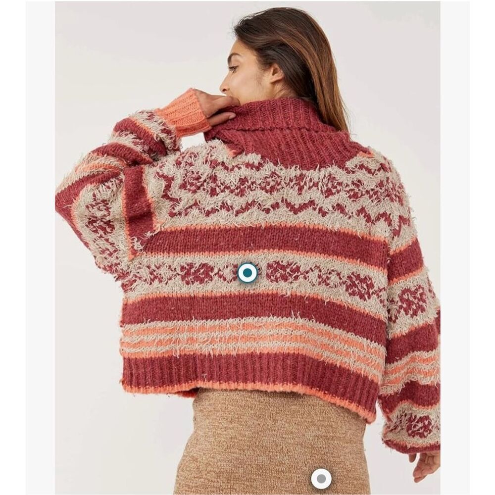 Free People Check Me Out in Holly Berry Combo Turtleneck Pullover Sweater Size S - Picture 14 of 14